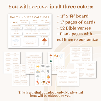 Daily Kindness Calendar | Digital Download | 2 Colorways | Black and White + Neutral